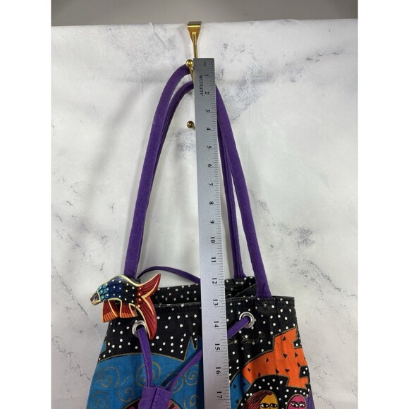Vtg 90s LAUREL BURCH Tote Bag Drawstring Bucket Canvas Cat Retro Folk Art Artist - Picture 4 of 16